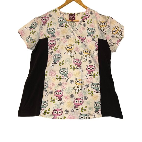 Divine Scrubs JDM Uniforms Owl Print Scrub Top For Women M Cotton Blend Pockets - Picture 15 of 16